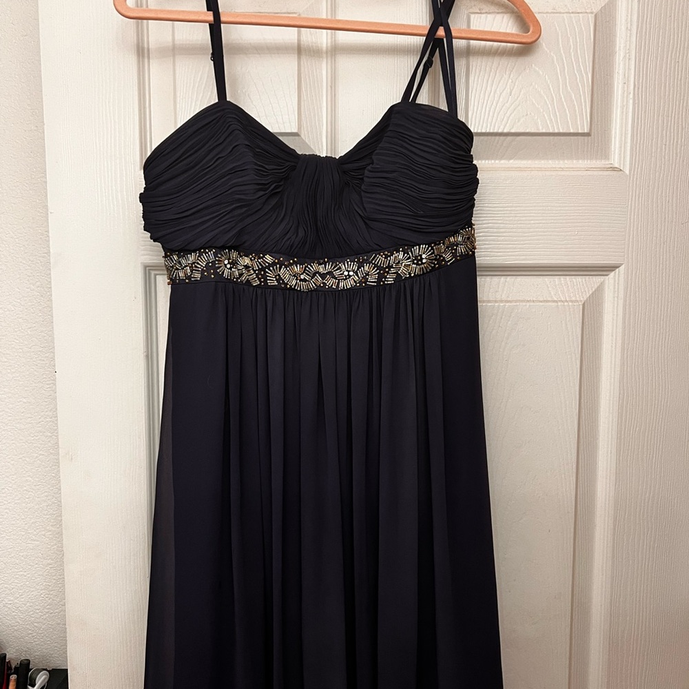 Elegant Navy Evening Dress with Embellished Waist